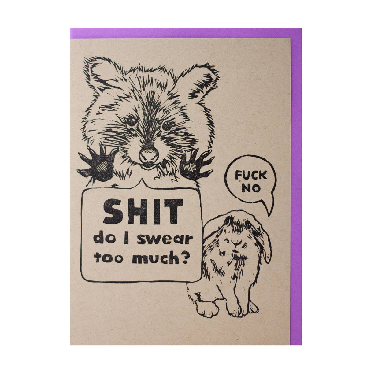 Sweary Raccoon — Cute Swear Friendship Letterpress Greeting Card